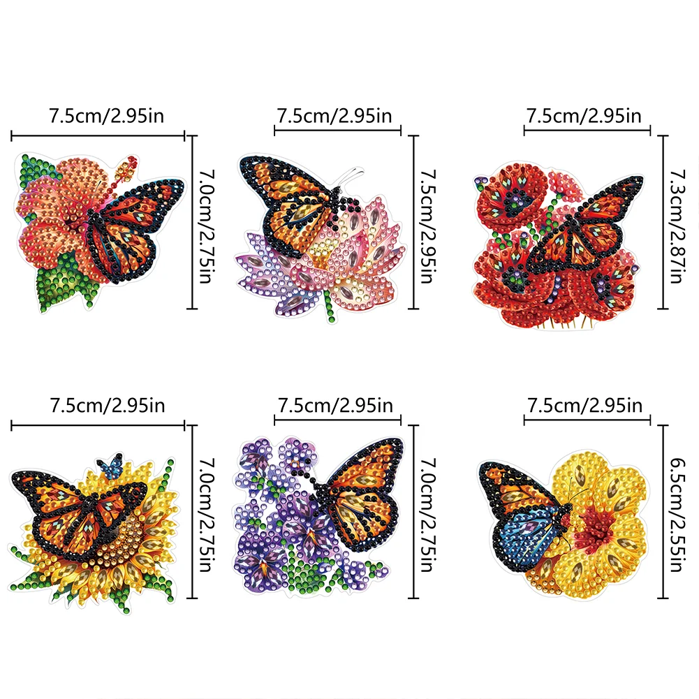 6Pcs DIY Flower Butterfly Diamond Painting Fridge Magnetic Sticker for Adults