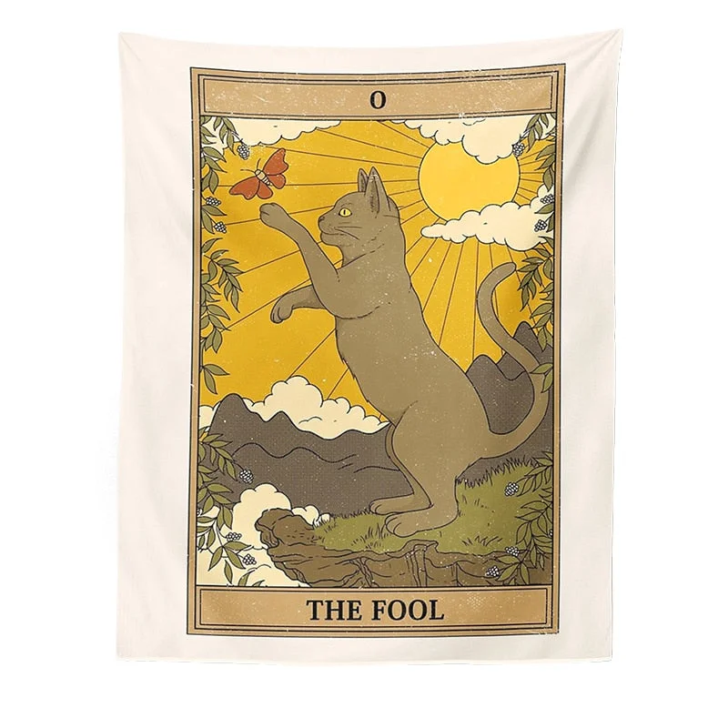 Cat Divination Witchcraft Tarot Card Tapestry Wall Hanging Tapestries Baphomet Occult Home Wall Moon phase Mat Decor Cat Coven