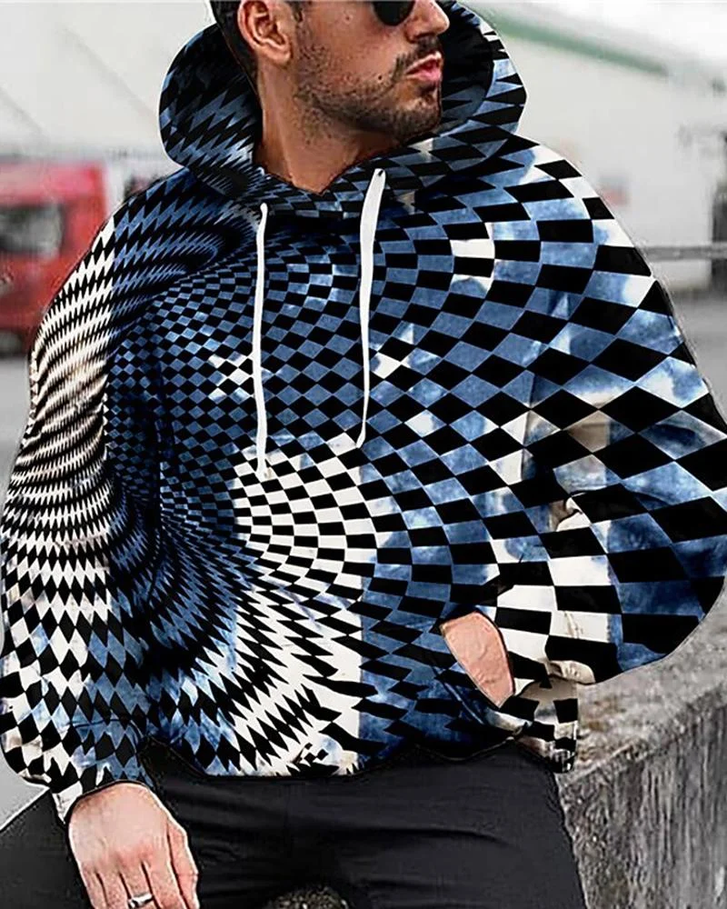 Men's Plaid Printed Sports Hoodies