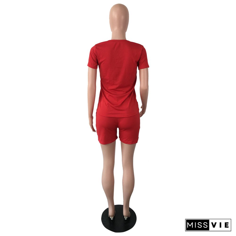 Summer Fashion New Bees Decorative Solid Color Short Sleeve T Shirt Pocket Shorts 2 Piece Set