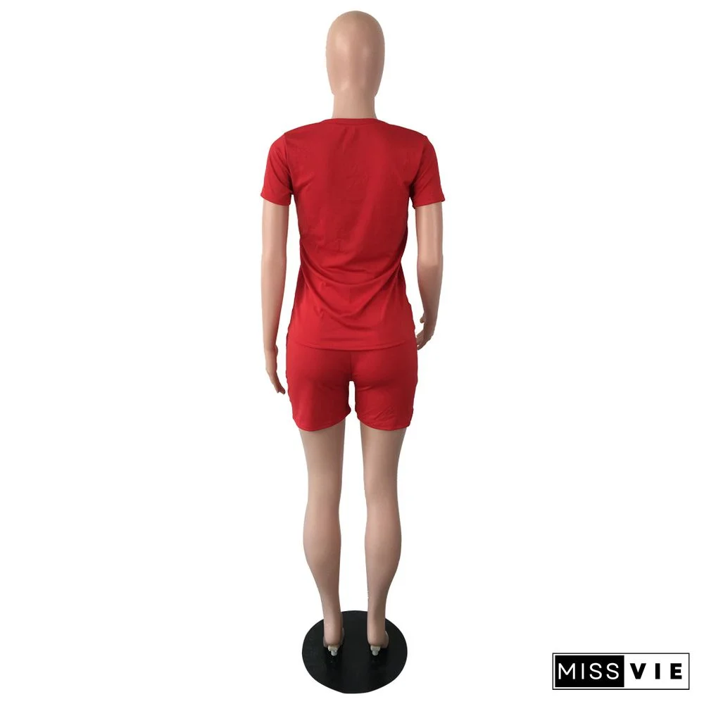 Summer Fashion New Bees Decorative Solid Color Short Sleeve T Shirt Pocket Shorts 2 Piece Set