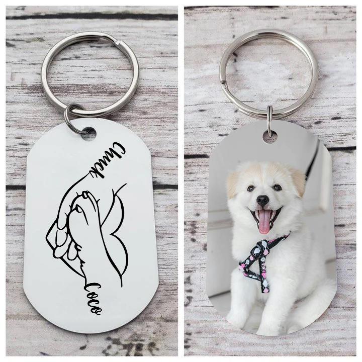 Personalised 2 Names & 1 Photo Keychain Custom Dog/Cat Paw Keychain Gift for Pet Lovers