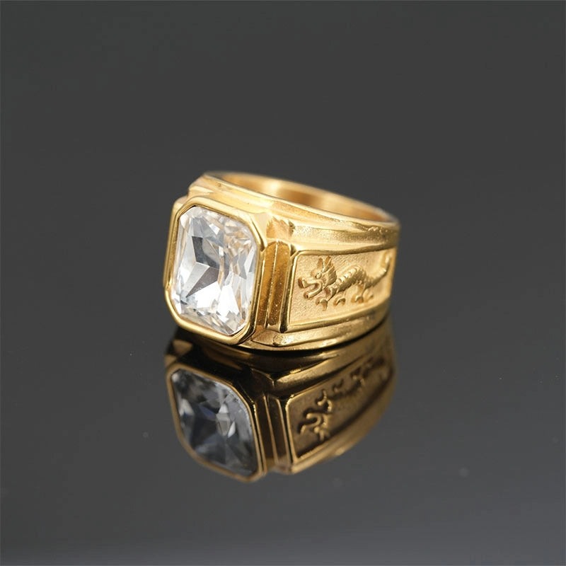 Minimalist Shiny Dragon Titanium Steel Inlay Gem Unisex Rings