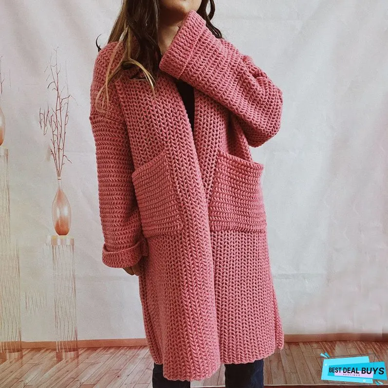 Casual Solid Colour Knitted Cardigan