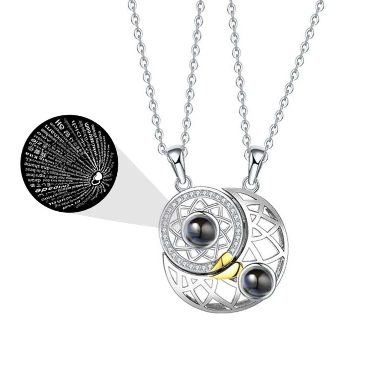 100 Languages Sun & Moon Projection Necklace Magnetic Matching Necklace for Couple