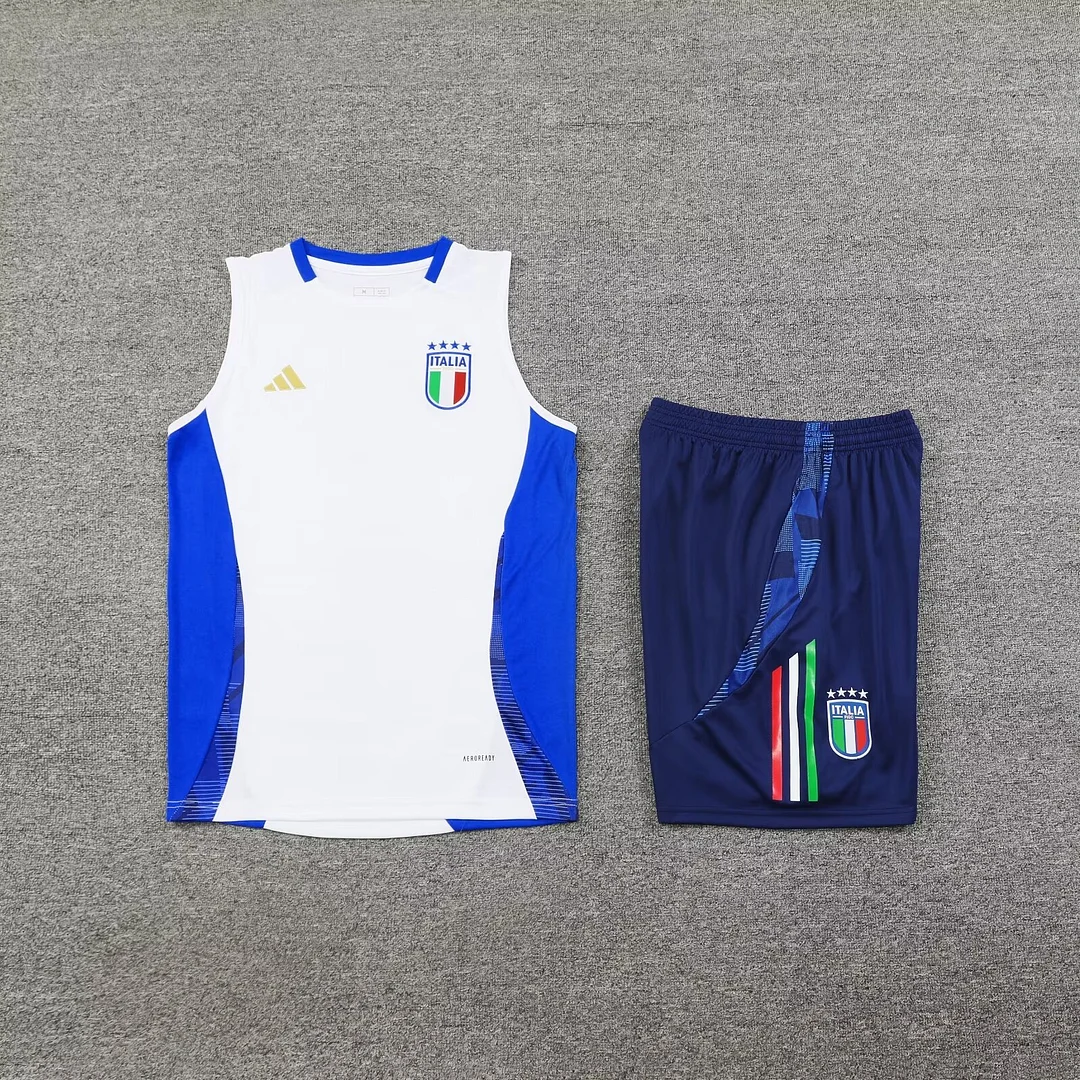 2024 Italy Pre-match training White Jersey+Shorts 1:1 Thai Quality