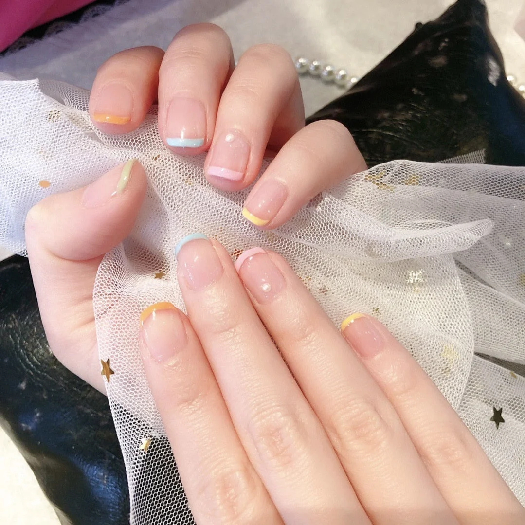 24pcs French Fake Nails Full cover Fake Nails Glue DIY Manicure Nail Art Tools-Nail Inspo