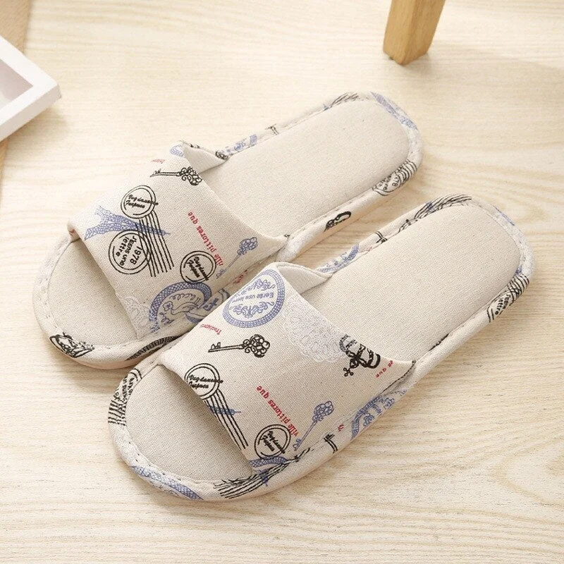 Women Casual Floral Indoor Home Slippers Flower Soft Slippers Spring Autumn Flip Flops Female Linen Slides Slippers home sandals