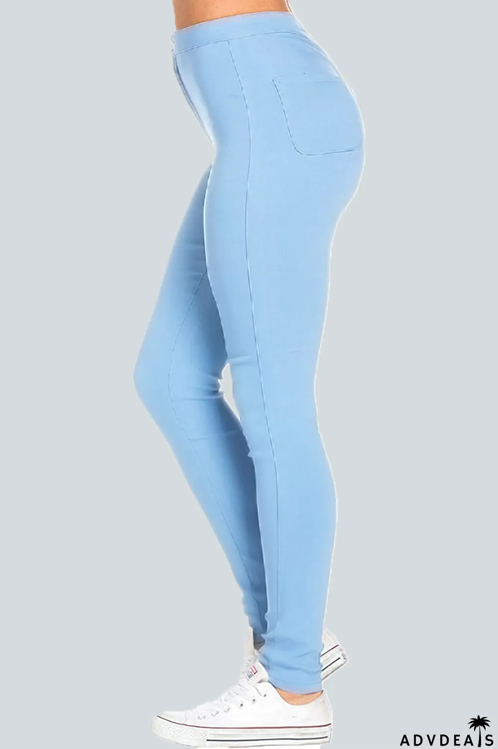 Light Blue Street Solid Buttons High Waist Regular Denim