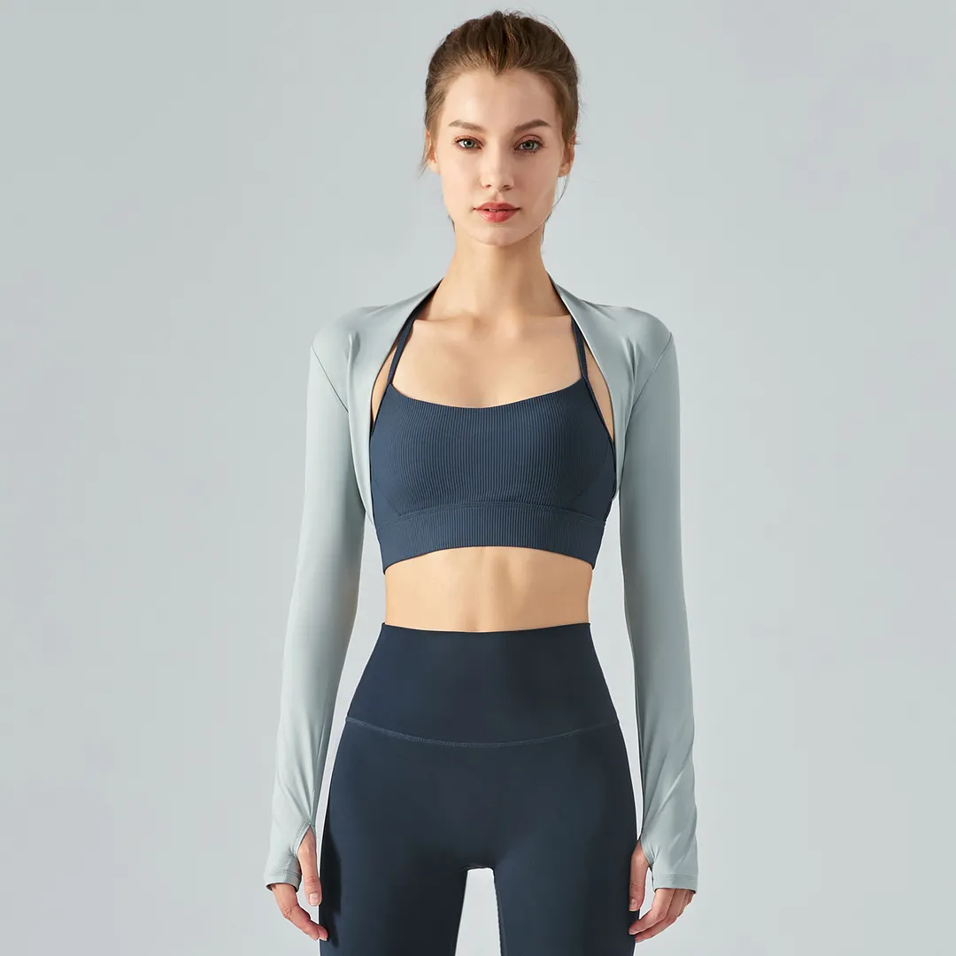 Buy Hergymclothing Blue Gray full sleeve eco friendly cool feeling sunscreen nude feel stretchy crop top workout coat online