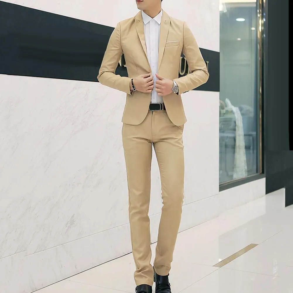 Set Suit Men Long Sleeve Button Lapel Suit Suit Business Casual Pocket Men Suit Two-piece Set Suitable for office wedding gifts