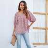Gioiacombo&trade; Top a mezza manica floreale in chiffon solido