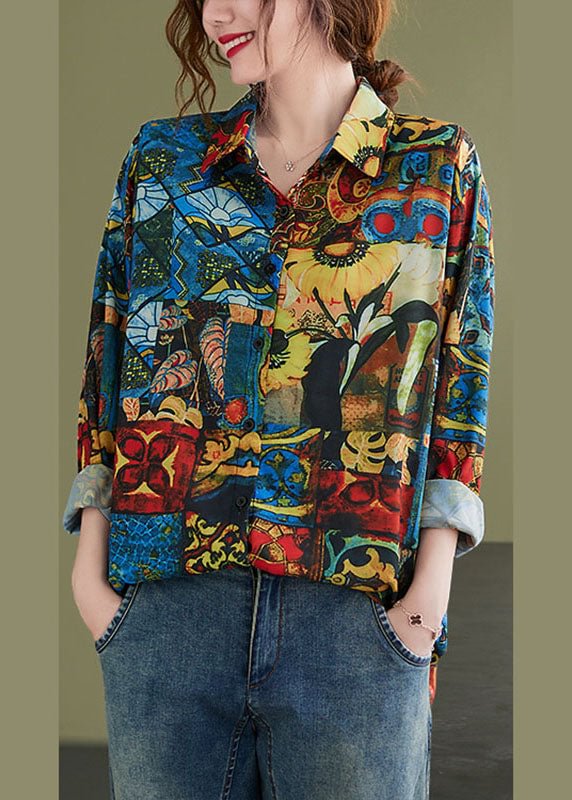 Elegant PeterPan Collar Button Print Fall Shirt Long sleeve CK1423- Fabulory
