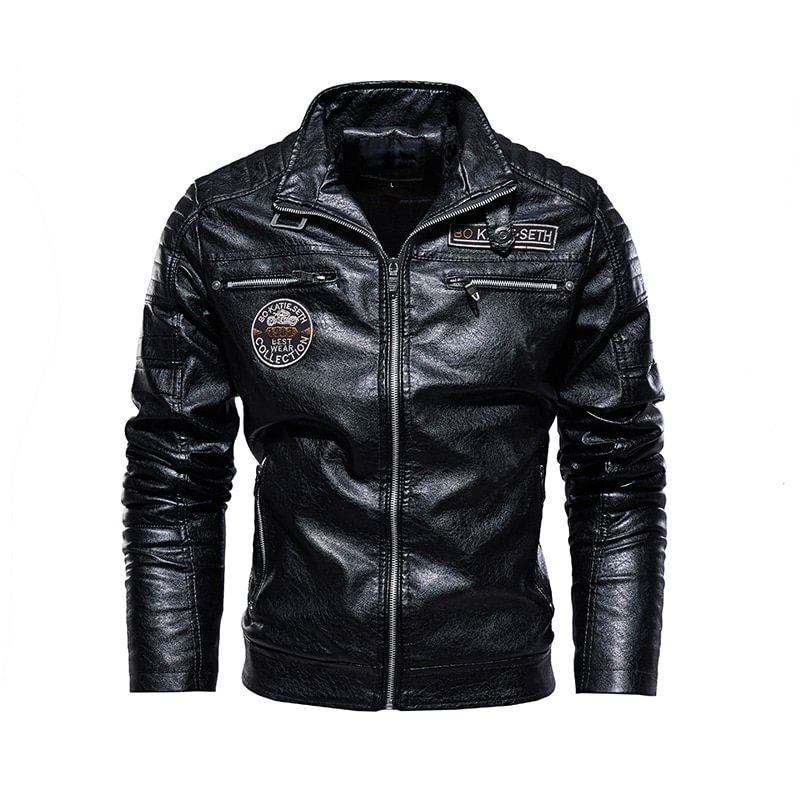 Men's Motorcycle Suit Stand Collar Casual Leather Jacket