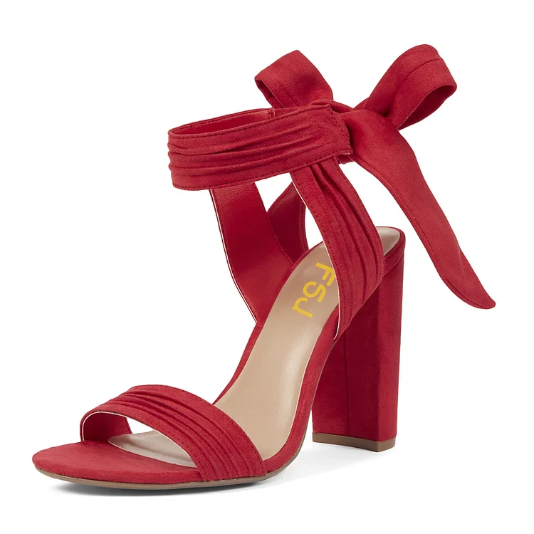 Red Block Heel Sandals Vegan Suede Prom Shoes |FSJ Shoes