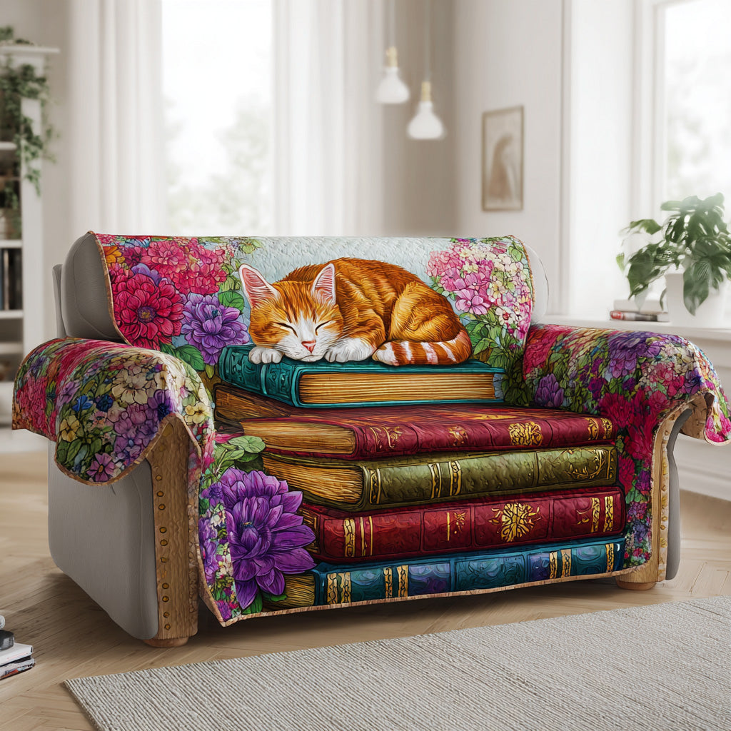 Whispering Pages Cat Quilted Sofa Cover NCU0TD1560 everthome