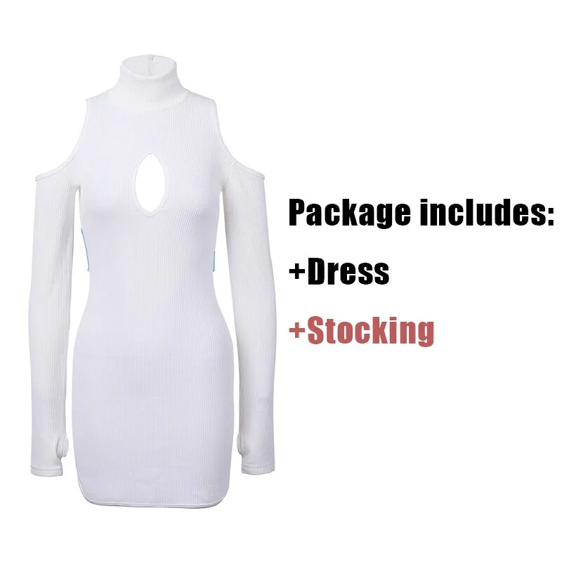 Billionm OJBK Japanese Anime Cosplay Costumes Kawaii Turtleneck Sweater 3D Kitten Claw Dress Sweet Backless Bow Bodycon Dress Plus Size