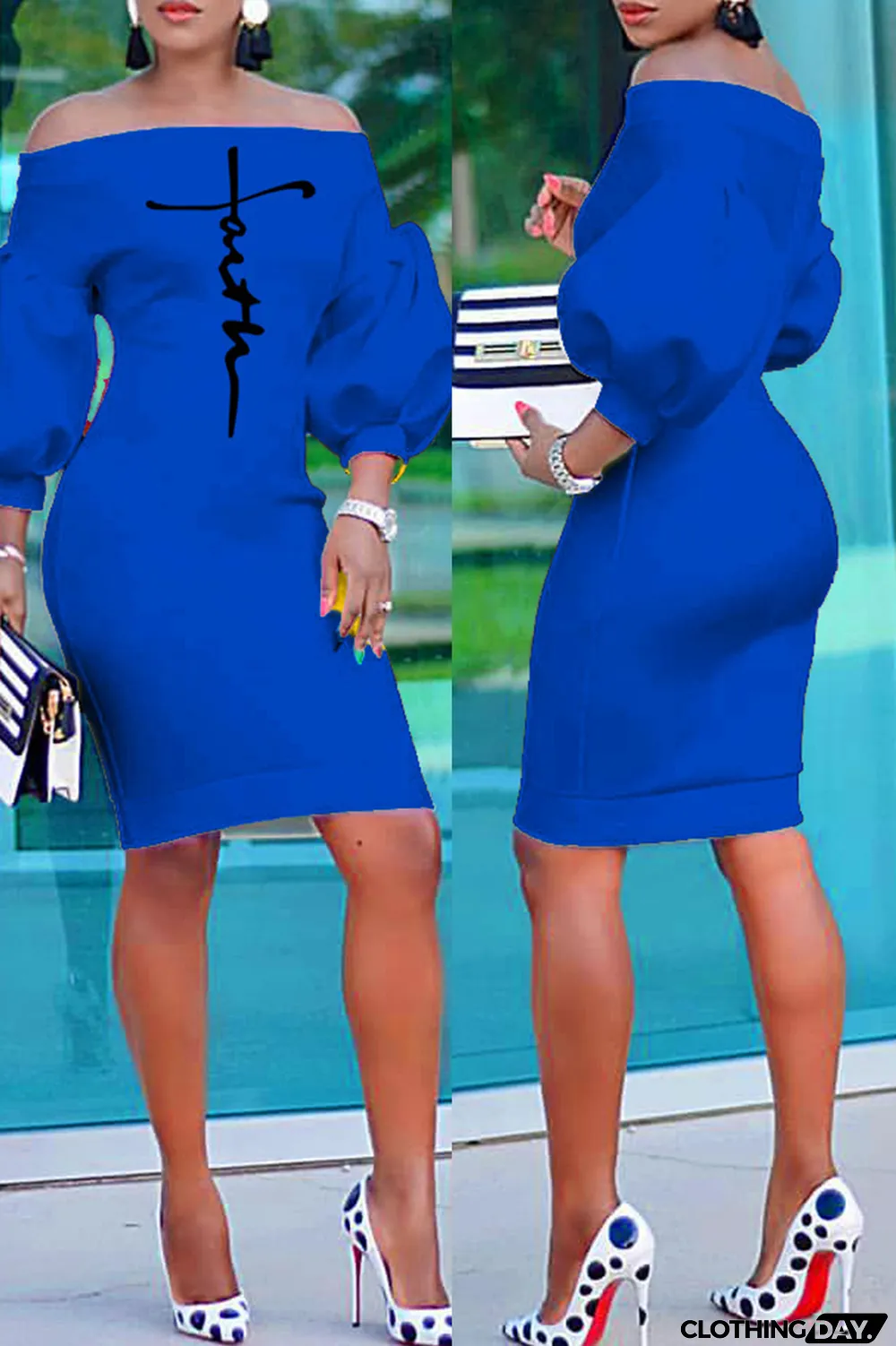 Red Fashion Casual Print Backless Off the Shoulder Dresses