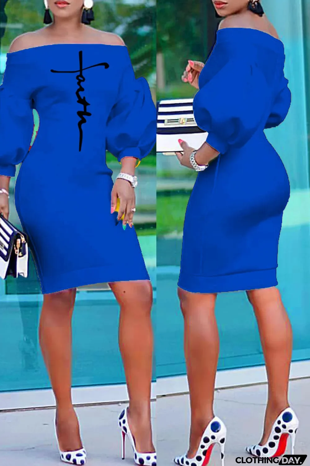 Red Fashion Casual Print Backless Off the Shoulder Dresses