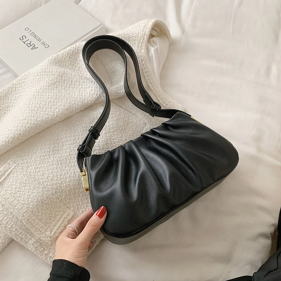 LEFTSIDE Retro PU Leather Small Armpit Shoulder Bags For Women 2021 Winter Handbag And Purses Folds Crossbody Bag Black Brown
