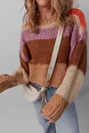 Women's Cropped Colorblock Drop Shoulder Chunky Knitted Sweater