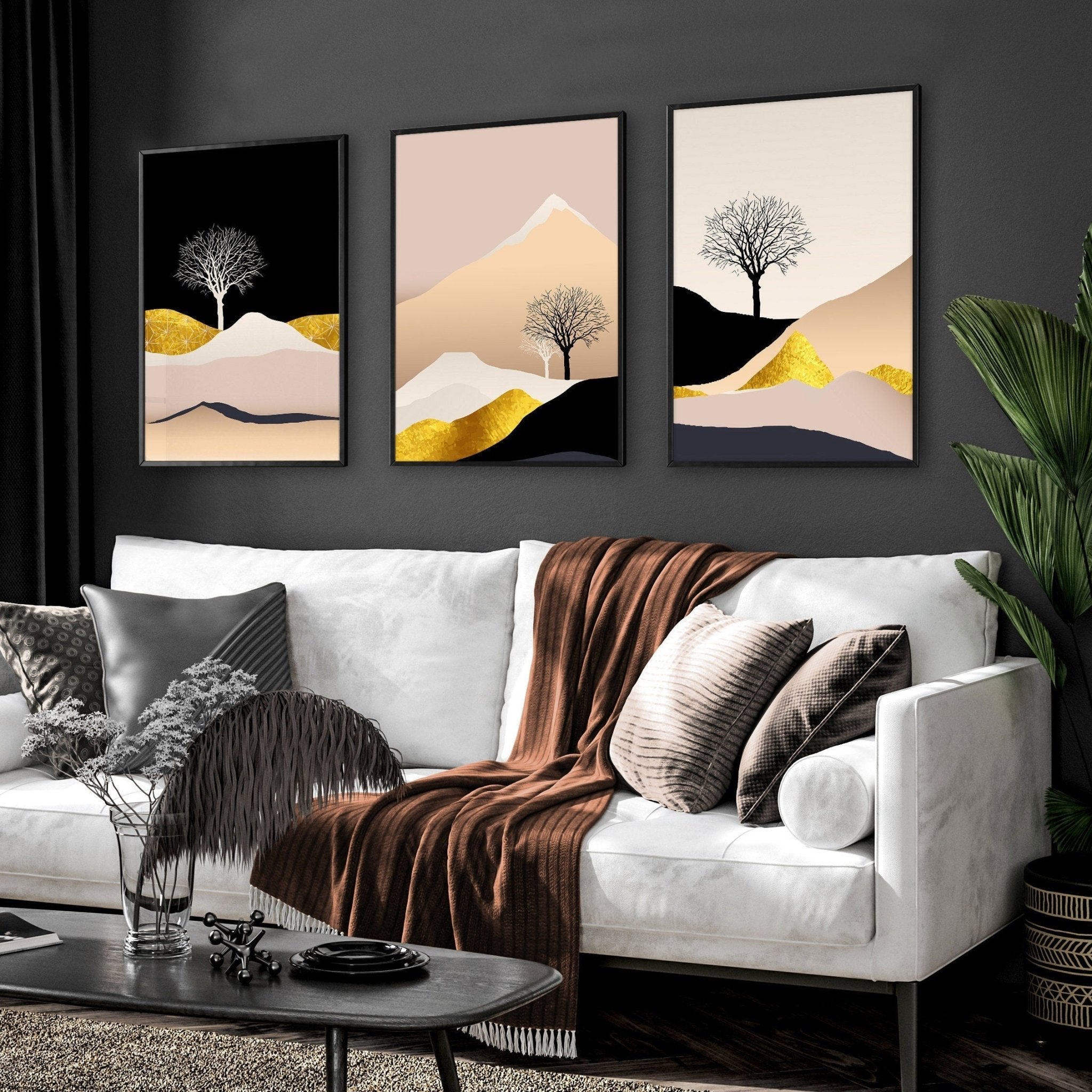 Modern prints for living room | set of 3 wall art prints everthome
