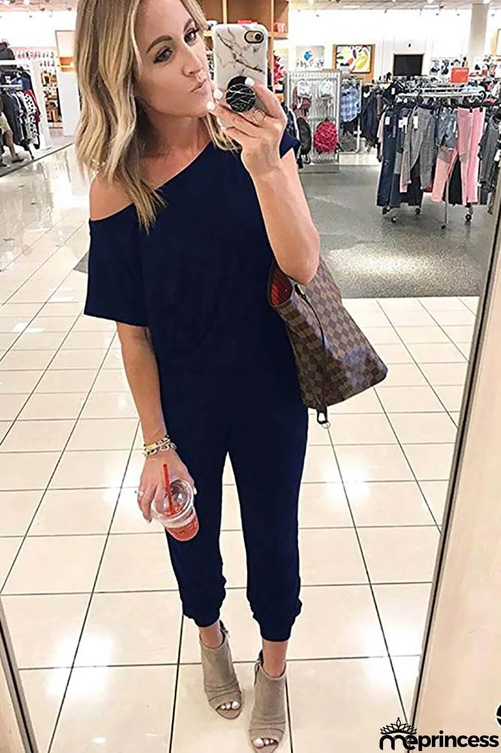 Women's Loose Fit Off Shoulder Jumpsuit Rompers with Pockets