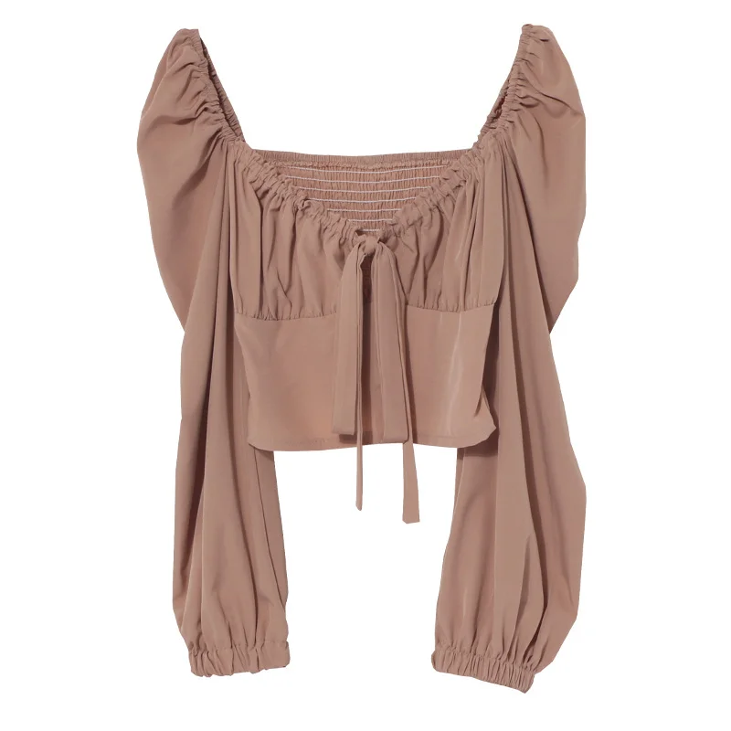 Churchf Telding Bow Collar Long Sleeve Shirt Short Umbilly Pure Lust Wind Shoulder Coat 8829