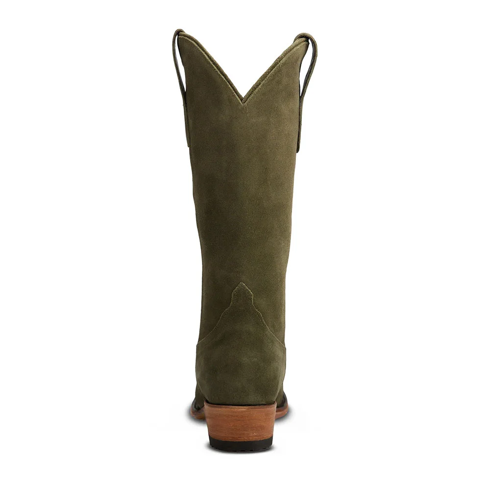 Fashion Olive Comfy Low Chunky Heel Mid Calf Cowboy Boots for Women