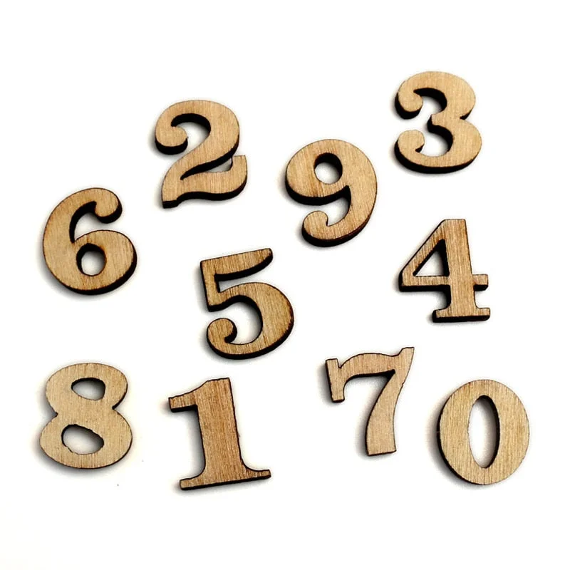 100pcs Wood Number Craft Embellishments MDF Wooden Cutout Flatbacks Scrapbooking For Cardmaking DIY Art Wedding Decoration