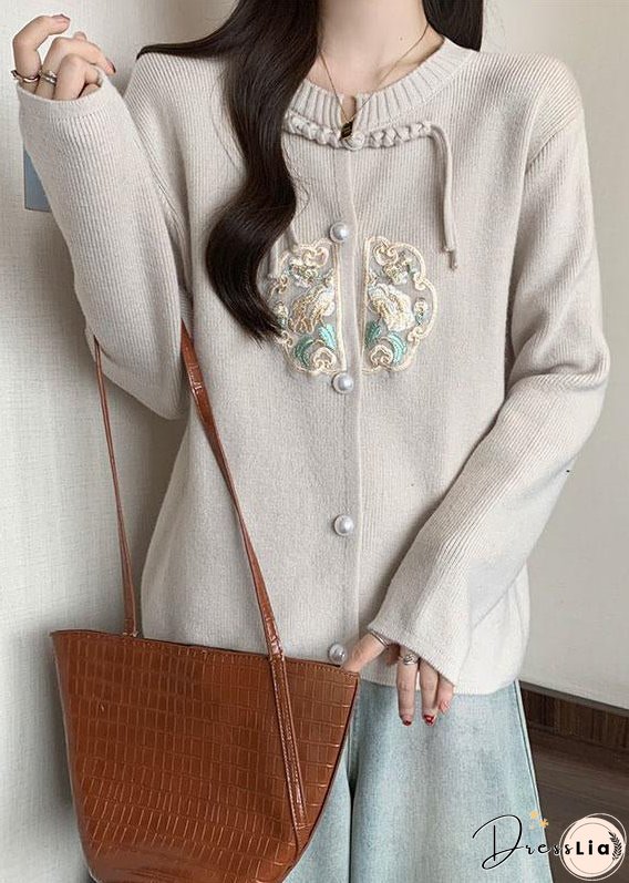 Style Apricot Tassel Button Patchwork Knit Coat Fall