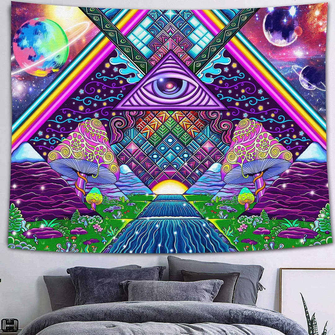 Psychedelic Wall Decor Indian Mandala Tapestry Hippie Dazzling Landscape Wall Hanging Blanket Bohemia Abstract Trippy Bedspread