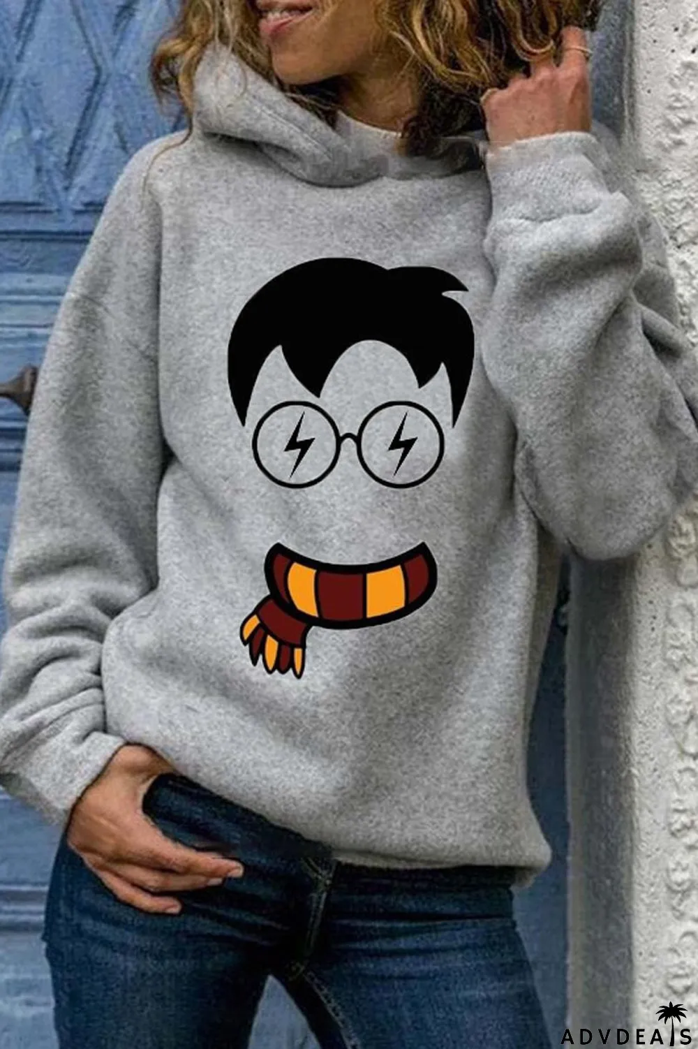 Cartoon Printed Casual Hooded Sweatshirt