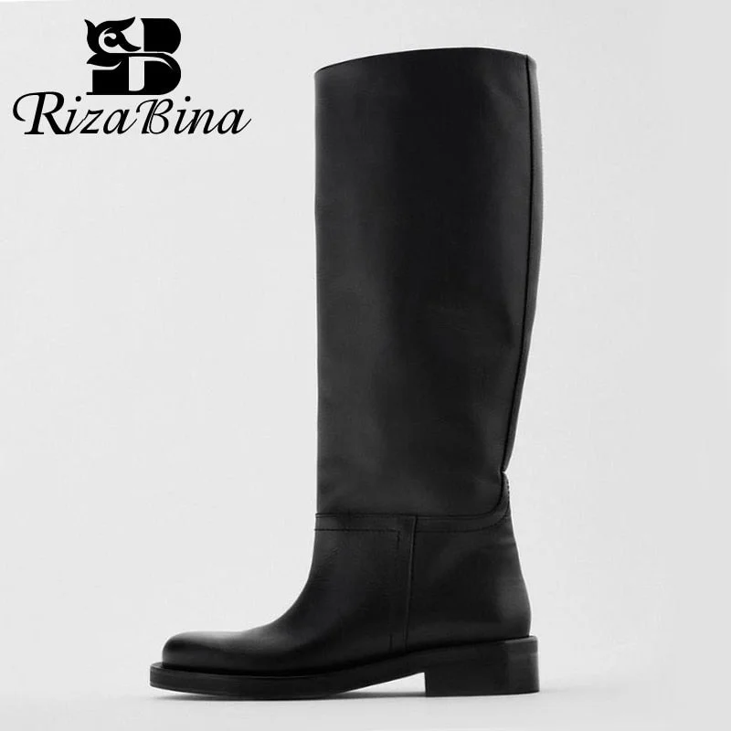 RIZABINA Real Leather 2021 Women Knee Boots Fashion Platform Winter Shoes Woman's Warm Long Boots Lady Footwear Size 33-43