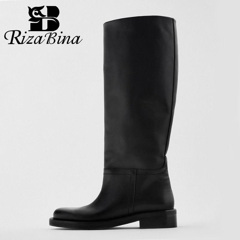 RIZABINA Real Leather 2021 Women Knee Boots Fashion Platform Winter Shoes Woman's Warm Long Boots Lady Footwear Size 33-43