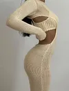 Belly-Hollow Long Sleeve Sexy Slim Two-Piece Midi Dress