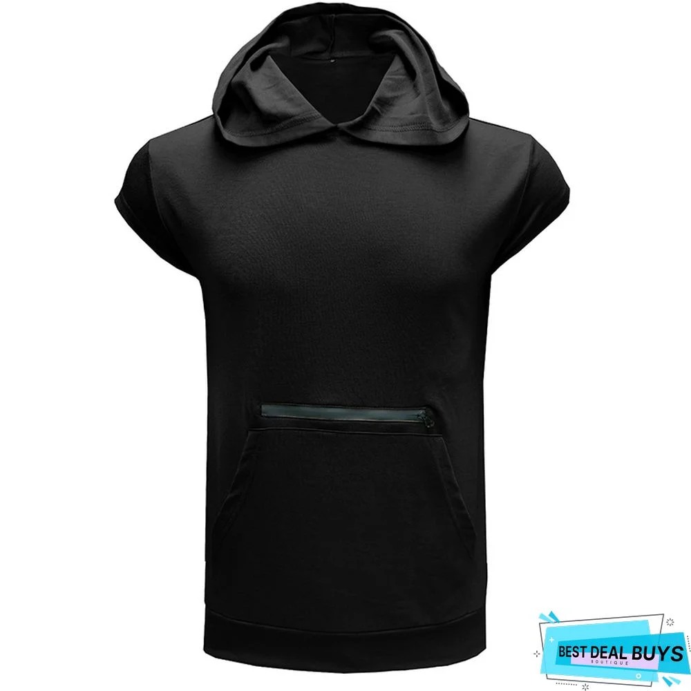 Men's Sleeveless Personalized Leisure Sports Vest Outdoor Fitness Solid Color Hoodie