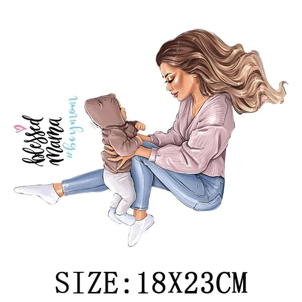 Mom&Baby Heat Sticker On T-shirt DIY Washable Iron On Transfer For Clothing Lovely Design On Clothes Patches Applique Decoration