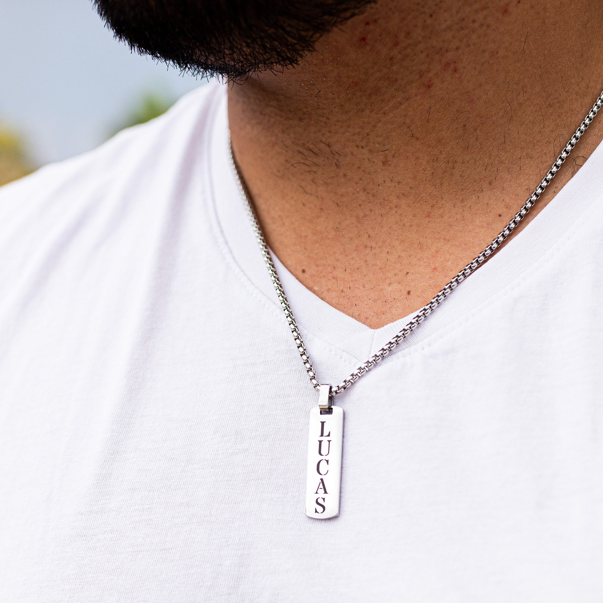 Personalized Men's Bar necklace. Fathers day gift necklace. Custom date