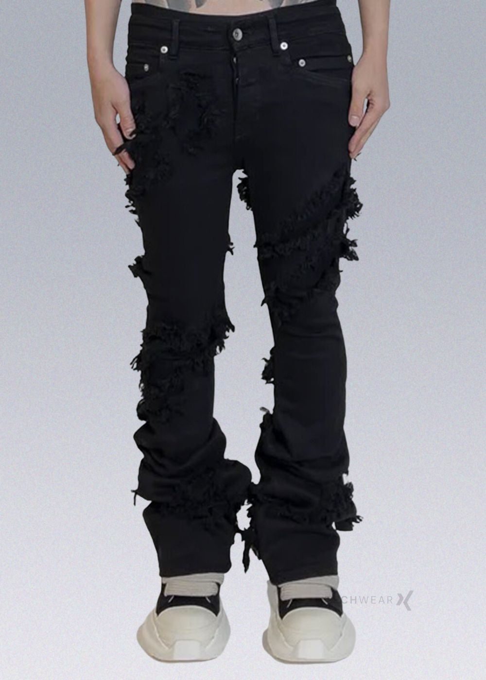 Black Stacked Jeans with Ribbon