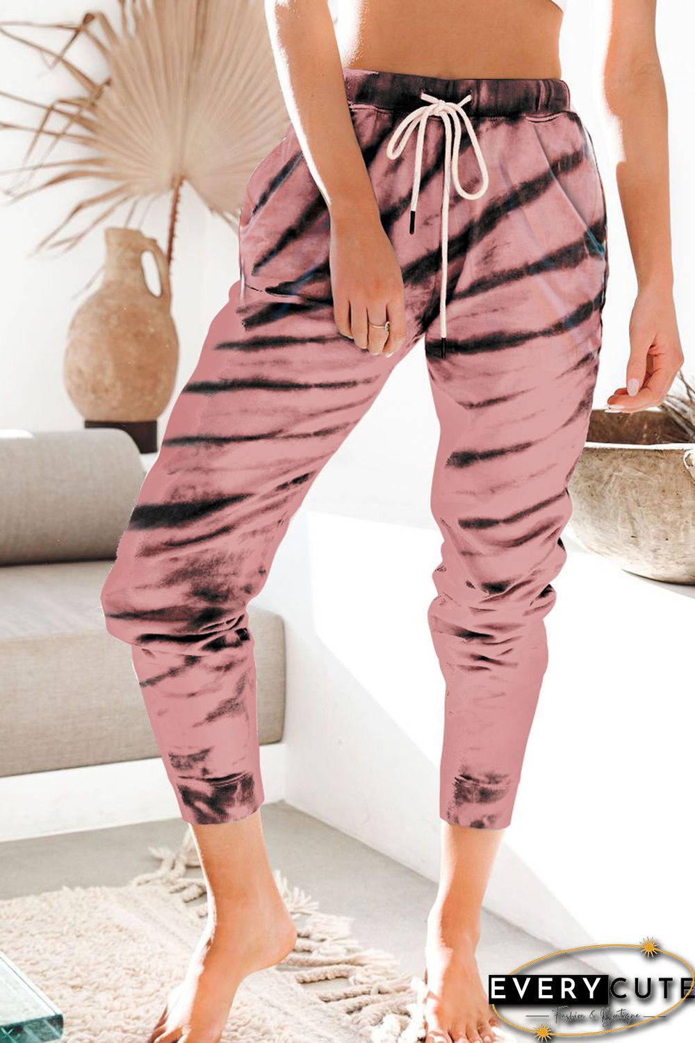 Pink Pocketed Tie-dye Print Joggers