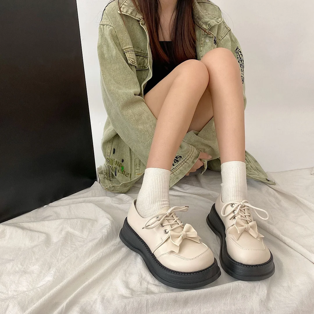 Lourdasprec Japanese sweet shoes with skirt and single shoes women's  spring and autumn thick bottom heightening small leather shoes