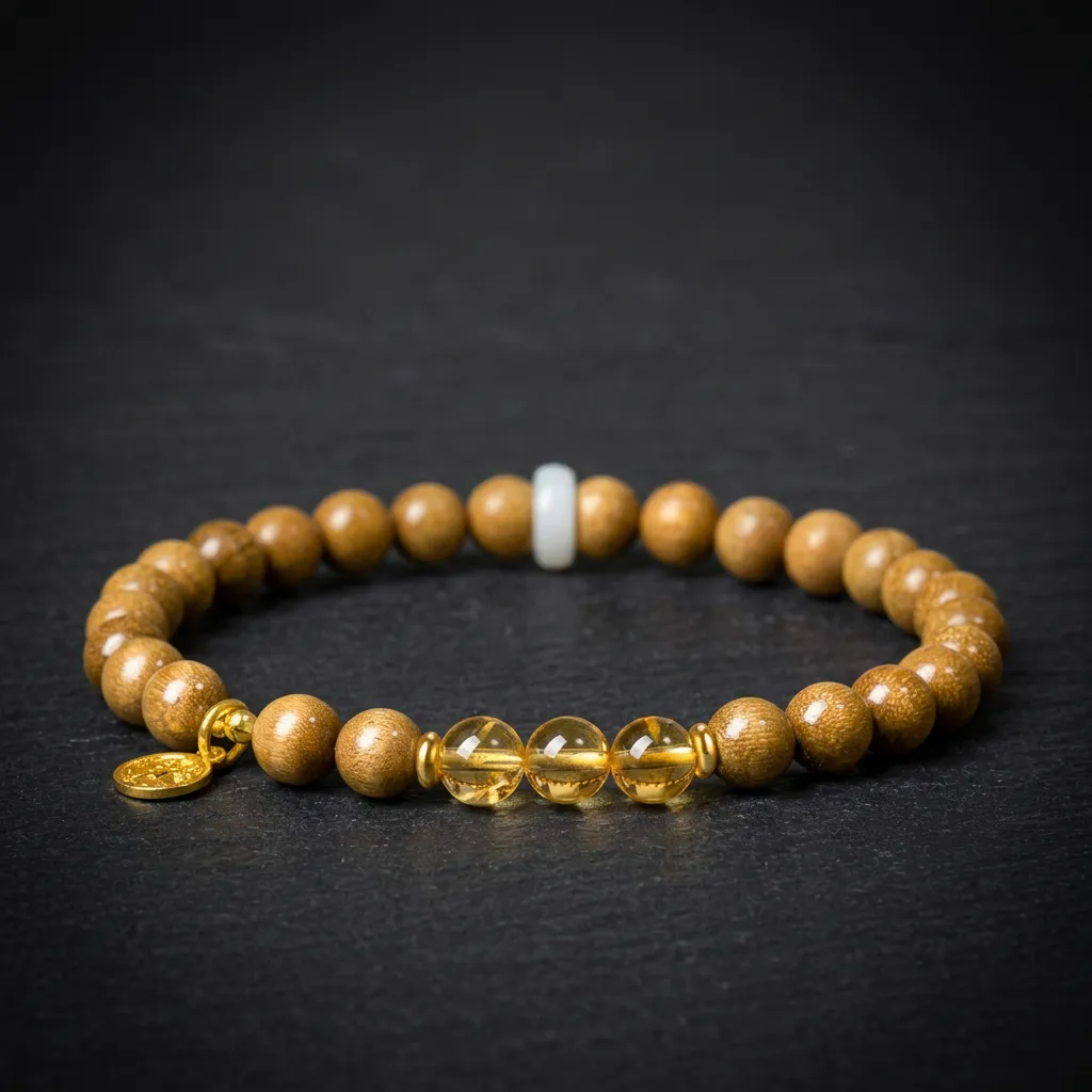 JiStones Celestial Aura: Golden Silk Nanmu & Radiant Gemstone Prosperity Bracelet Radiant Citrine & Golden Silk Nanmu | 6mm