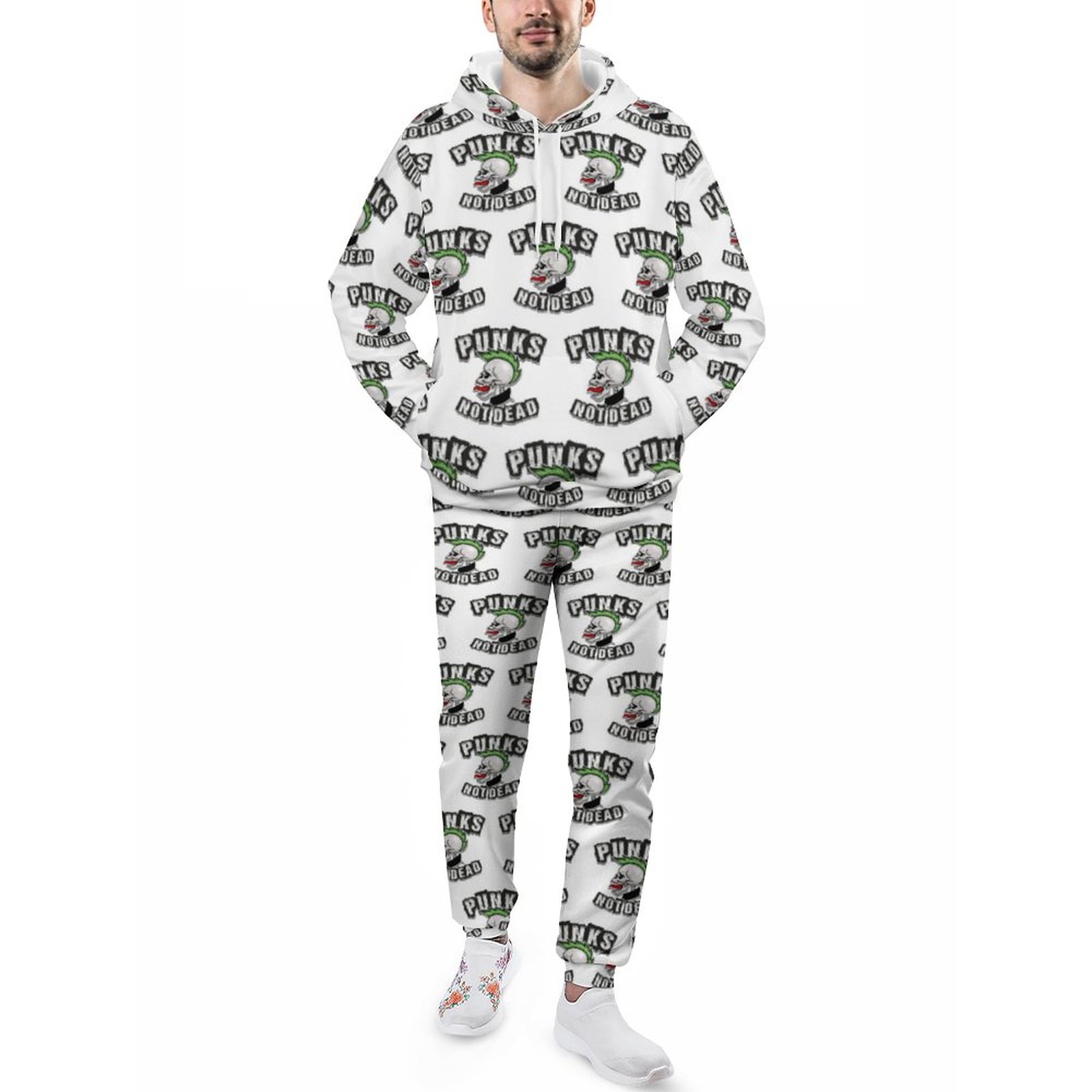 Punks Not Dead Skull Mohawk Punk Rock Rocker Men's Tracksuit 2 Piece Hoodie Sweatsuit Sets Casual Jogging Athletic Suits