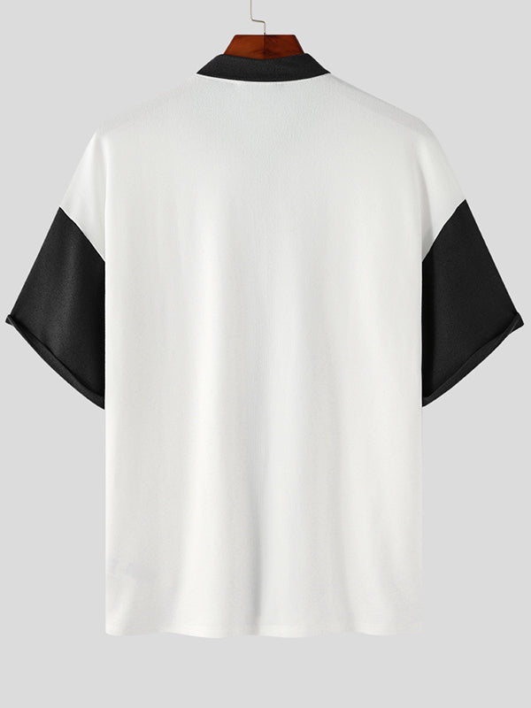 Aonga - Mens Contrast Color Two Tone Short Sleeve Shirt aonga