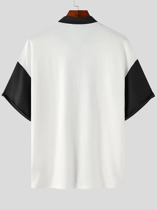 Aonga - Mens Contrast Color Two Tone Short Sleeve Shirt aonga