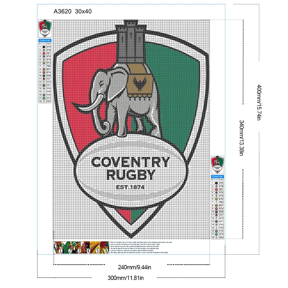 Full Round Diamond Painting 30*40cm - Coventry Rugby Club