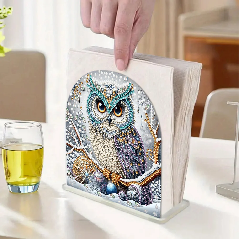DIY Acrylic Owl Diamond Painting Paper Towel Holder for Home Art Crafts