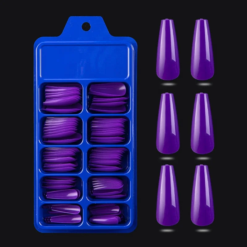 100 Pieces Long Press Fake Nails Full Acrylic Pressed Fake Nail Cover Reusable Full Coverage Nail Tips Manicure Tool CL05