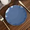10 Pack | 6" Ocean Blue Hard Plastic Dessert Plates with Gold Ruffled Rim, Heavy Duty Disposable Salad Appetizer Dinnerware